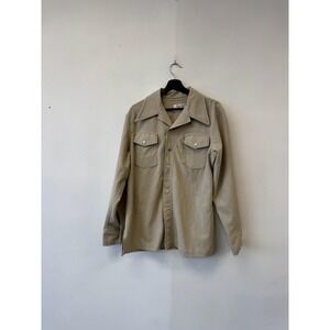 Vintage Farah Time Out West Shirt Mens Large Beige Western Pearl Snap USA 70s